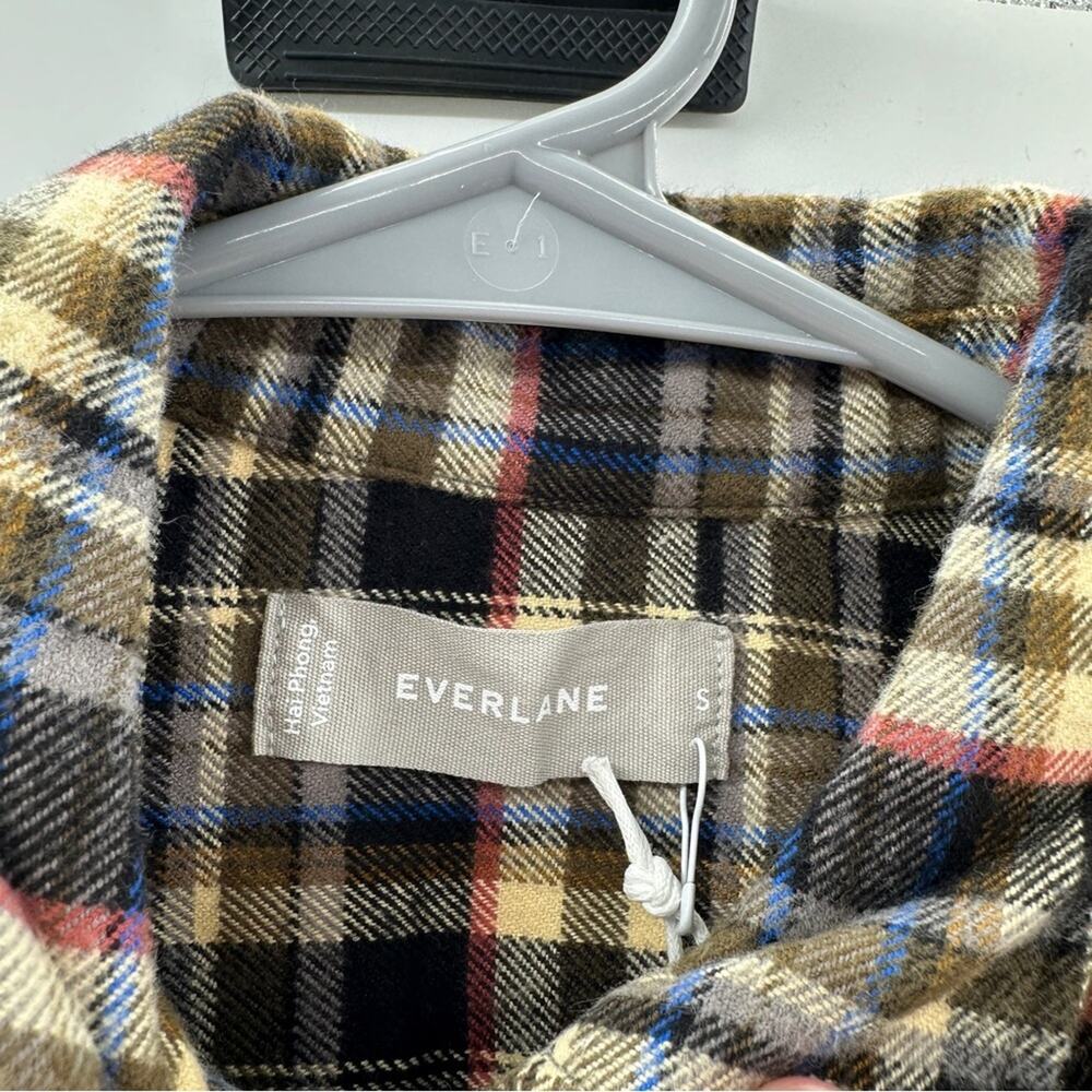 Everlane Boxy‎ Plaid Brown Multicolor Flannel Button Down Shirt Shacket Sz S NEW - Picture 7 of 10